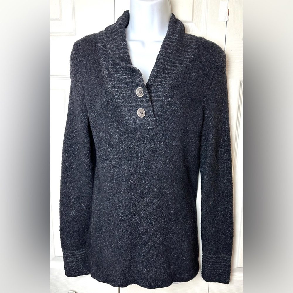 EXOFFICIO Shawl Collar Sweater Charcoal Gray Soft Knit Pullover Style Wool REI